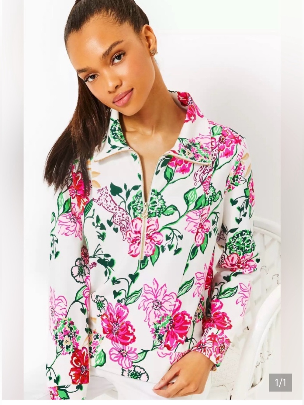 NWT Lilly Pulitzer Eleni UPF 50+ Pullover in Coconut Safari Sanctuary Size M